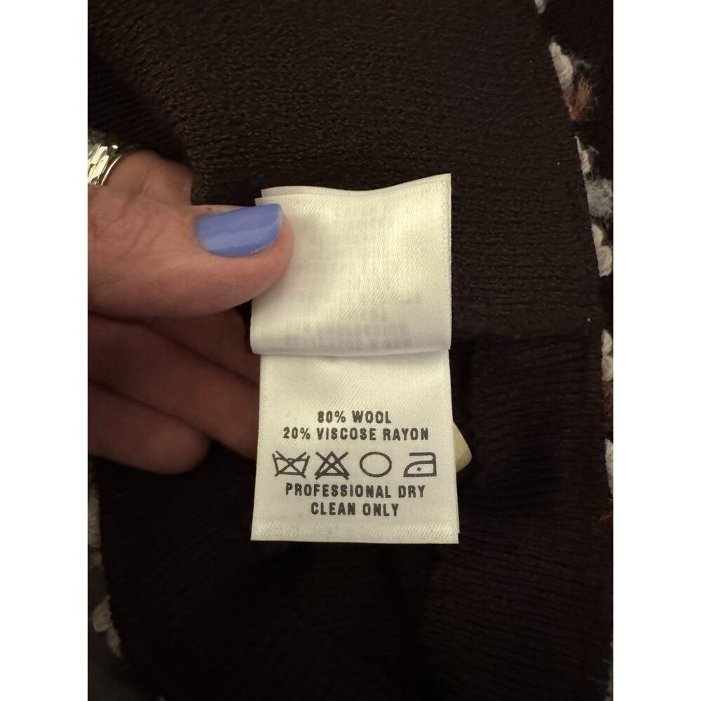 ST. JOHN Collection Knits Brown Jacket Sz 12 Multicolor Trim Office Wool Blend - Picture 10 of 11